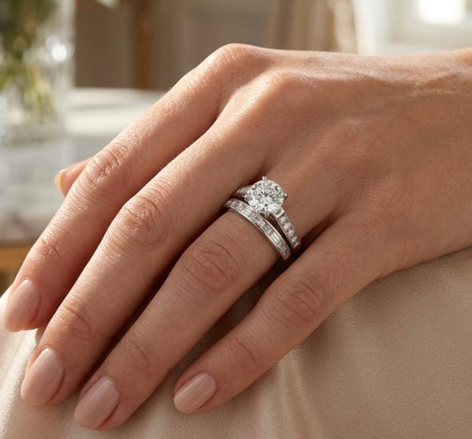 Sterling Silver Brilliant Wedding Ring Set