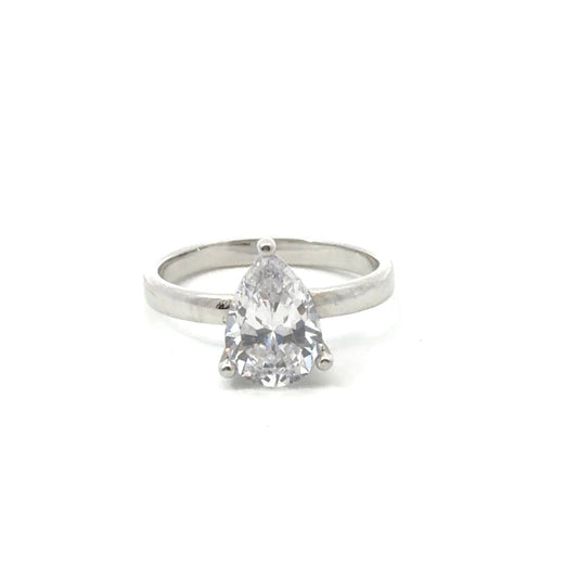 Sterling Silver Teardrop-cut Solitaire Engagement Ring