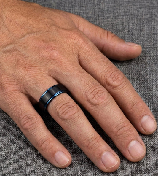 Blue Two-Tone Tungsten Carbide Wedding Band