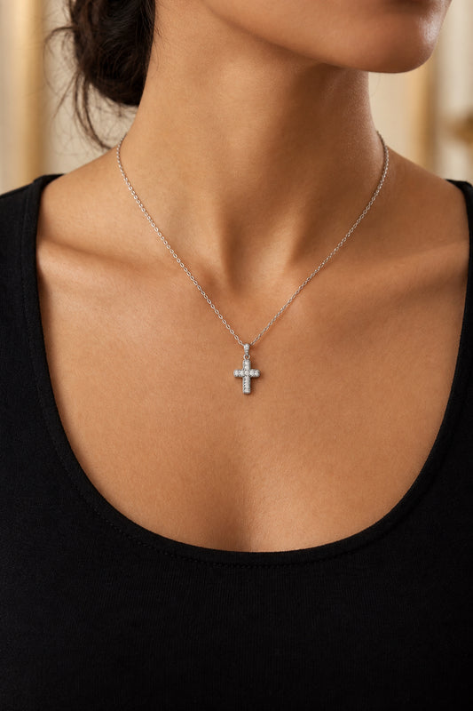 Sterling Silver Pave Cross Necklace