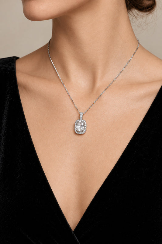 Sterling Silver Oval-Cut Cubic Zirconia Necklace