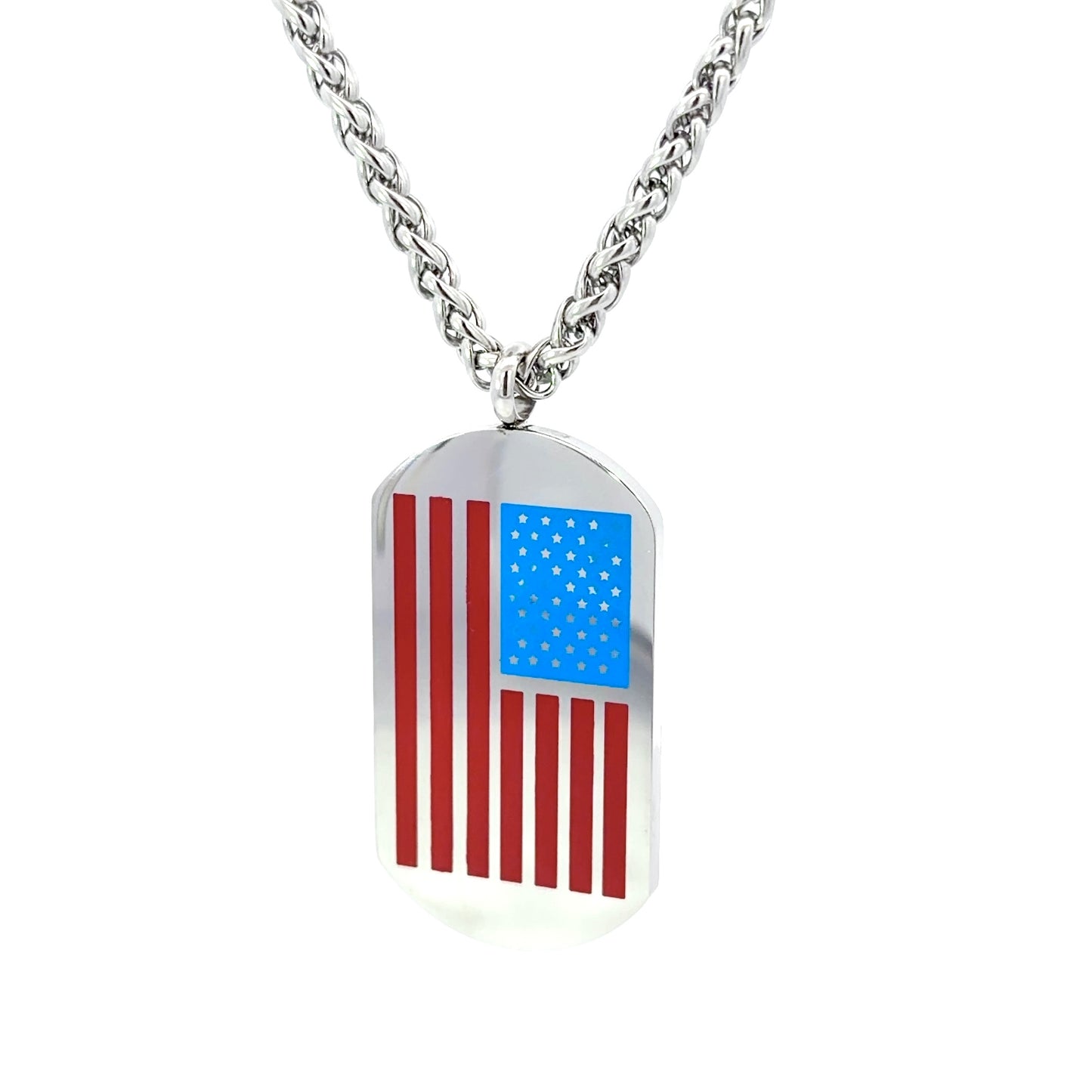 Stainless Steel Military Inspired American Flag Dog Tag Pendant