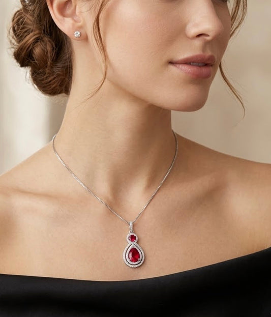 Pear Cut Ruby Cubic Zirconia Necklace