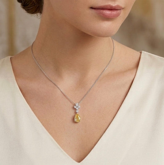 Yellow Teardrop-cut Cubic Zirconia stone 18-inch Necklace