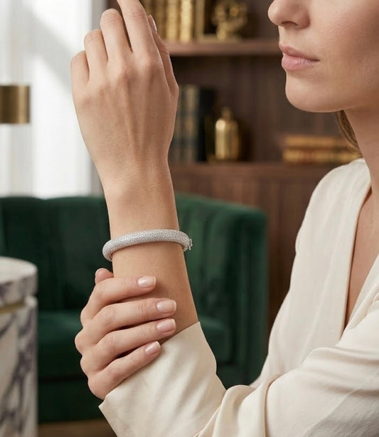 Sterling Silver Pavé Cubic Zirconia Bangle Bracelet