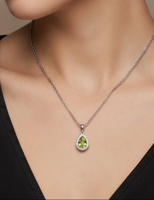 Sterling Silver Peridot Cubic Zirconia Necklace