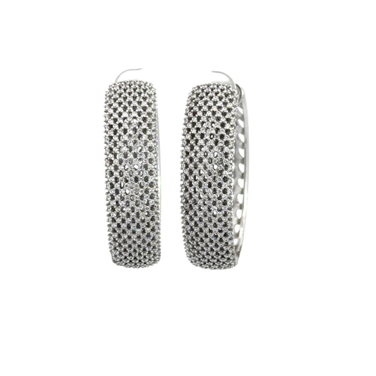 Pave 1 1/2- inch Hoop Earrings