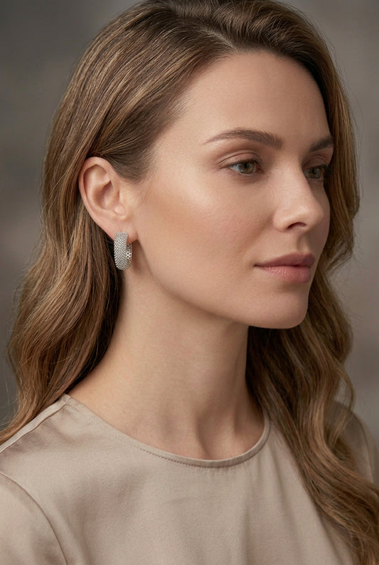 Pave 1 1/2- inch Hoop Earrings