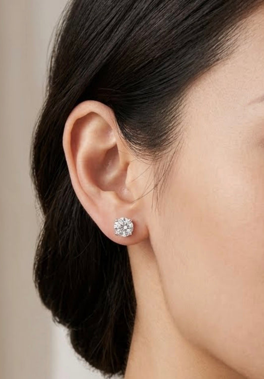Sterling Silver Cubic Zirconia Classic Stud Earrings