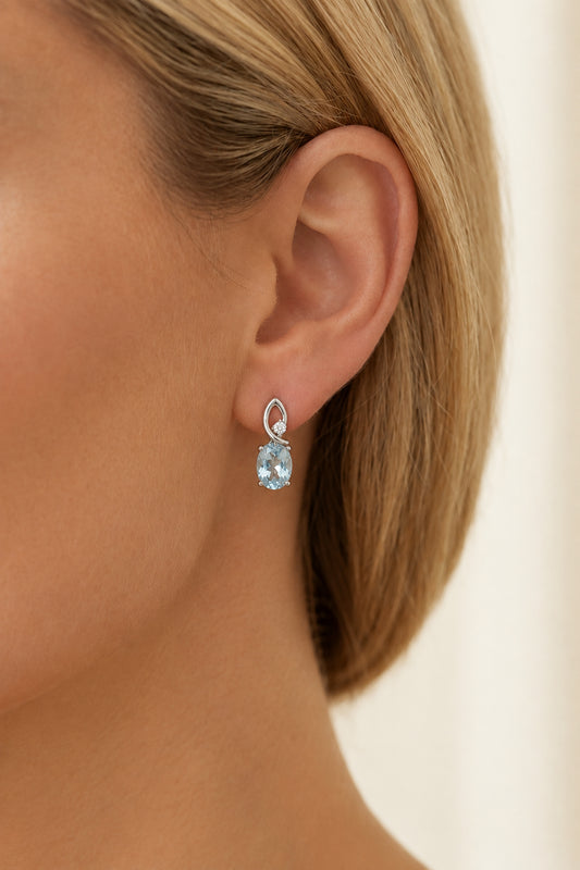 Sterling Silver Oval Aquamarine Stud Earrings