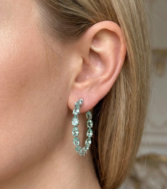 Inside-out Oval Shape 1 1/2-inch Teardrop-cut Stone Hoop Earrings