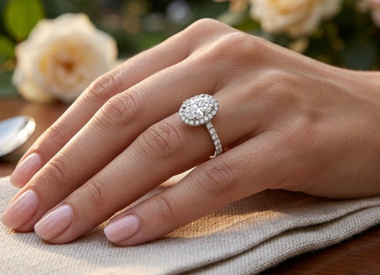 Sterling Silver Oval-cut stone Halo Ring