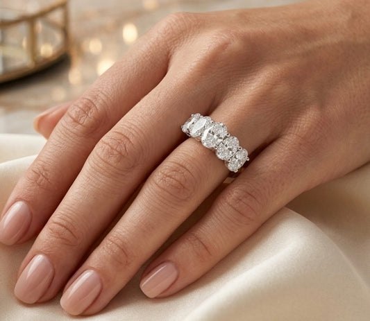 Sterling Silver 5-Stone Oval-cut Ring