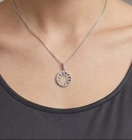 Sterling Silver Sunburst Cubic Zirconia Necklace