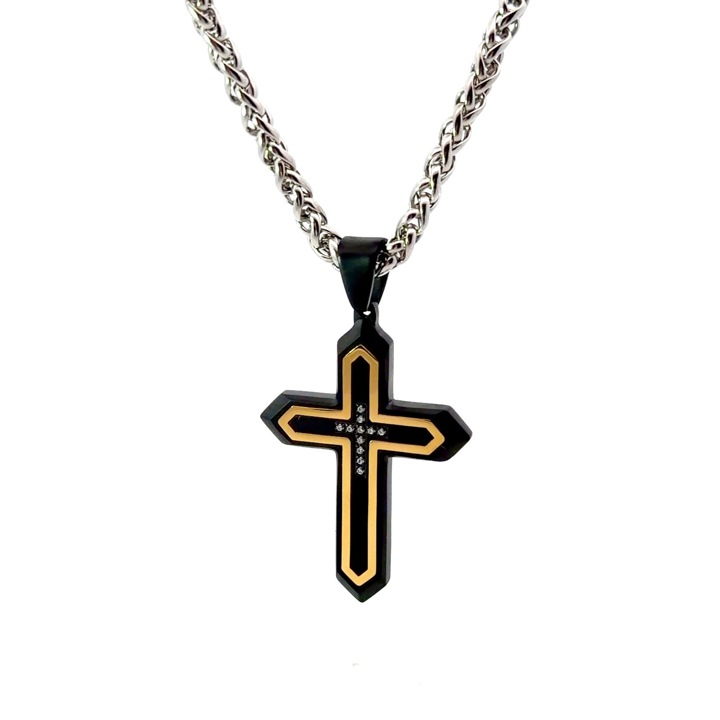 Stainless Steel Black & Gold Cross Pendant