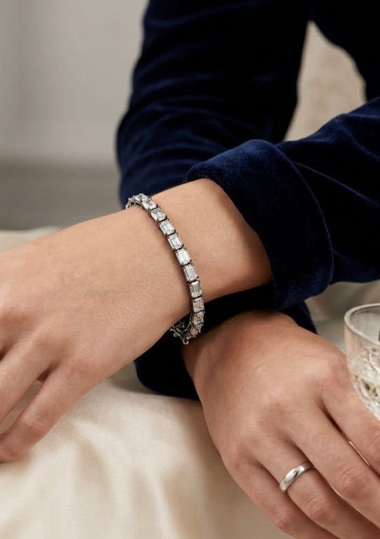 Sterling Silver Emerald Cut Cubic Zirconia Tennis Bracelet