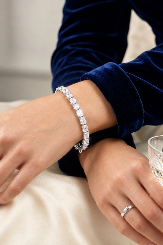 Sterling Silver Emerald Cut Cubic Zirconia Tennis Bracelet