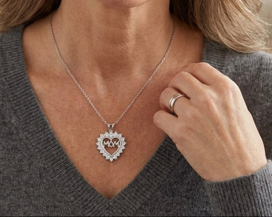 Sterling Silver Open Heart "Mom" Necklace