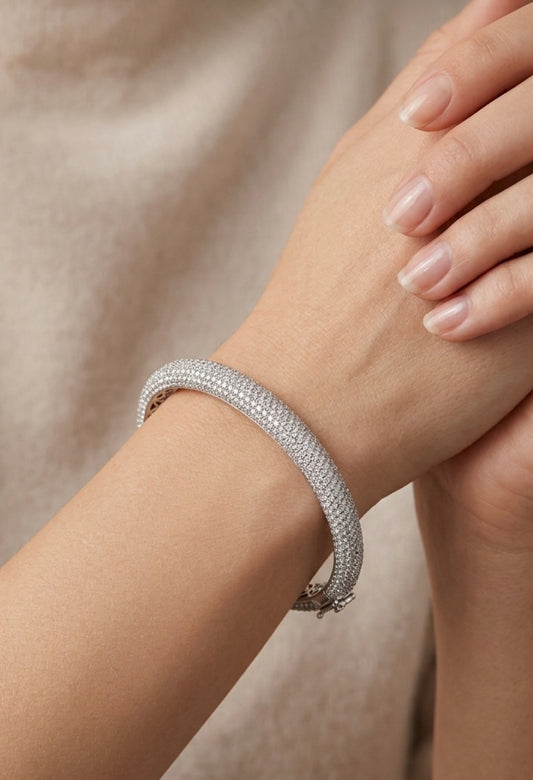 Sterling Silver Pavé Cubic Zirconia Bangle Bracelet