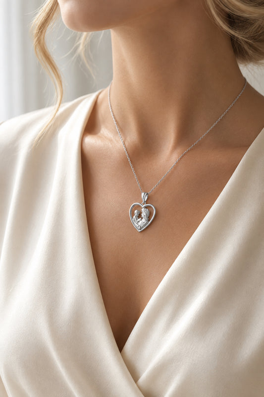 Sterling Silver Mother & Child Heart Necklace