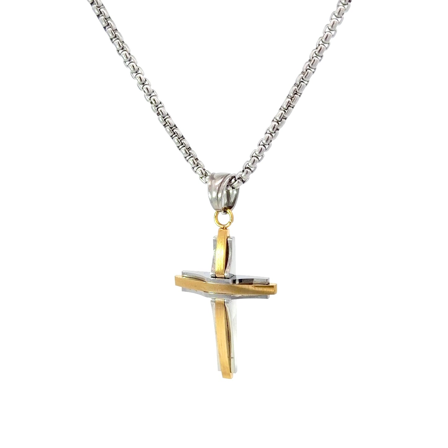 Three Layer Stainless Steel Cross Pendant