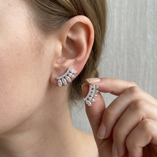 Sterling Silver Ear Climbing Cubic Zirconia Stud Ear