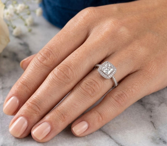 Sterling Silver Cushion Cut Halo Ring