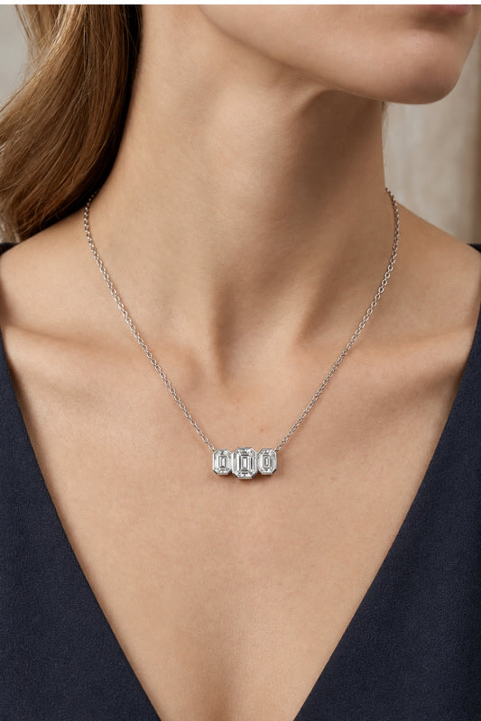 Sterling Silver Emerald Cut Cubic Zirconia Necklace