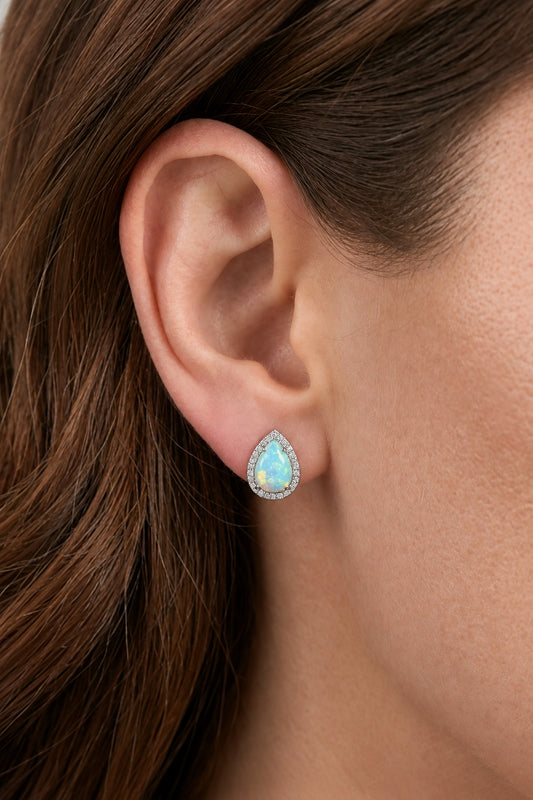 Sterling Silver Teardrop Cut Opal Earrings
