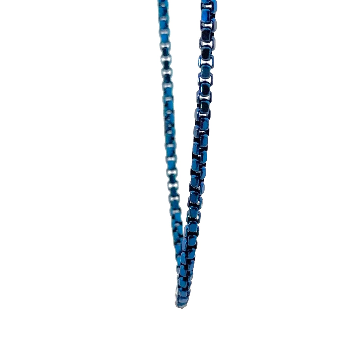 Men's Cobalt Blue Stainless Steel Byzantine Box Chain Necklace