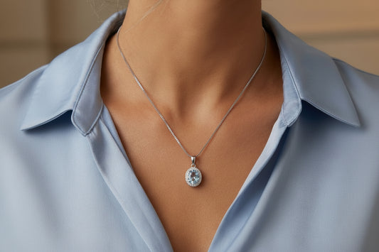 Sterling Silver Aquamarine Cubic Zirconia Necklace
