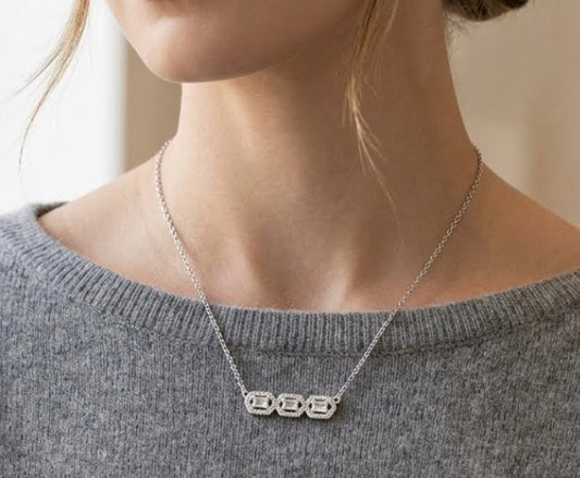 Sterling Silver With Cubic Zirconia Shimmering Bar Necklace