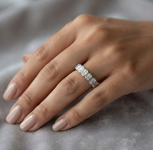 Sterling Silver Emerald Cut Ladies Band