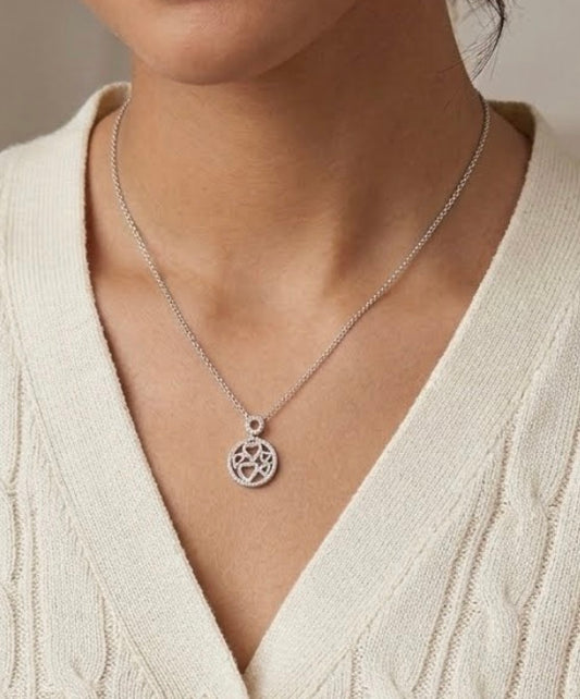 Sterling Silver Open Heart Cubic Zirconia Necklace