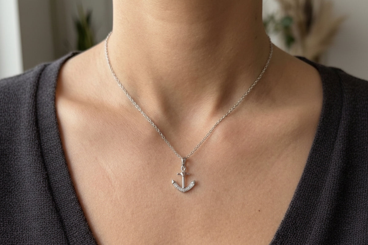 Sterling Silver Anchor with Heart Necklace