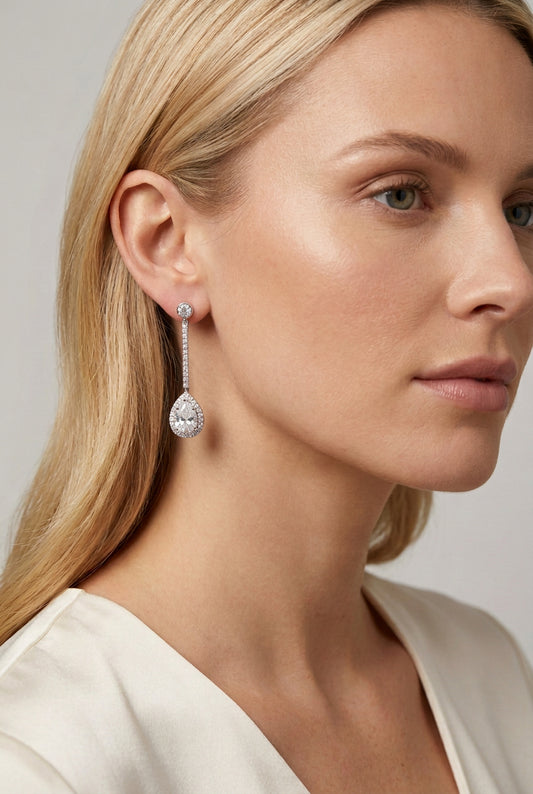 Sterling Silver Teardrop Shape Dangle Earrings