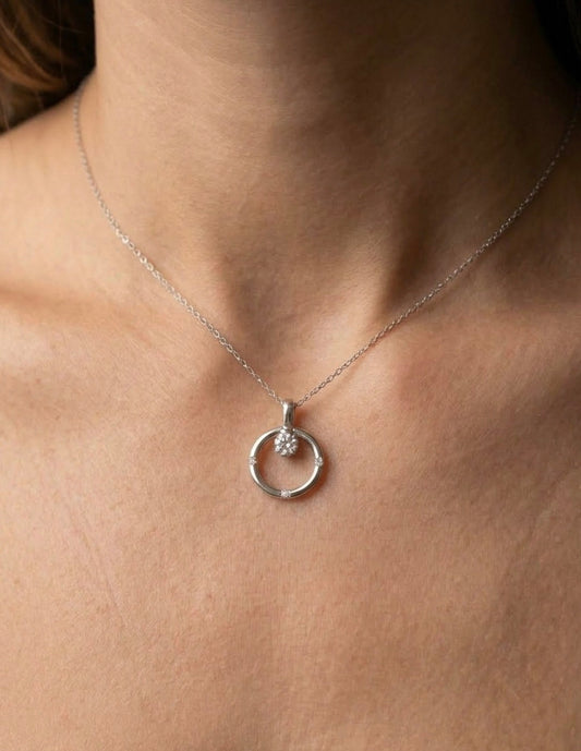 Sterling Silver Cubic Zirconia Circle Necklace