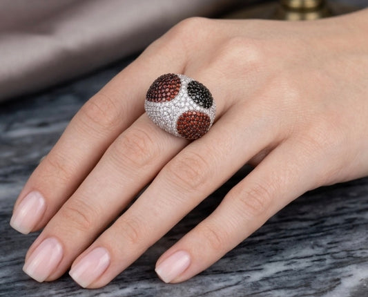 Sterling Silver Multi Color Dome Pave-set Cocktail Ring