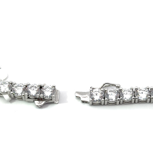 Sterling Silver Tennis Necklace with 5MM Cubic Zirconia Stones, Measuring 18 Inches