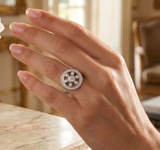 Sterling Silver Floral Design Cubic Zirconia Ring