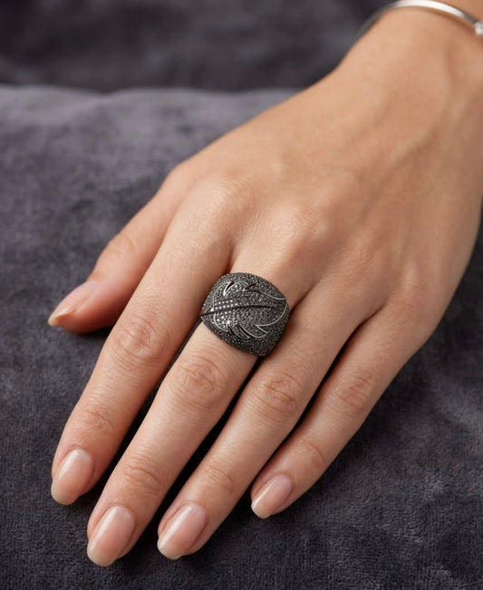 Sterling Silver Feather Design Cocktail Ring
