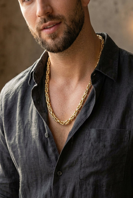 Men’s Stainless Steel Byzantine Gold Chain