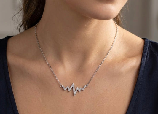 Sterling Silver Heart Rhythm Cubic Zirconia Necklace