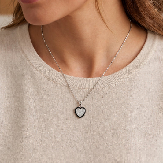 Sterling Silver Heart Black & White Cubic Zirconia Necklace