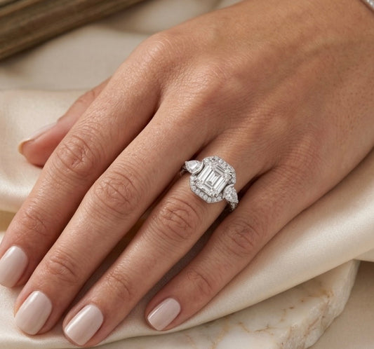Sterling Silver Asscher Cut Halo Ring