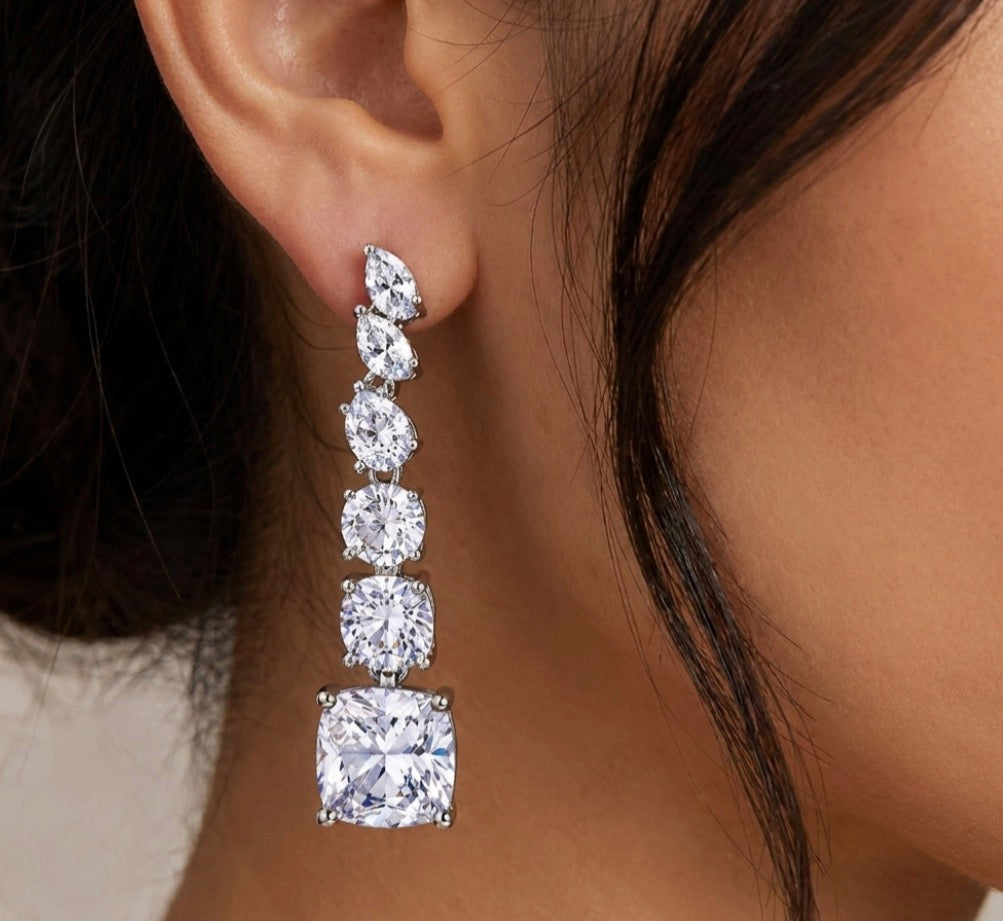 Sterling Silver Multi Cut Drop Earrings