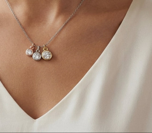 Sterling Silver Tri-tone bezel set Necklace