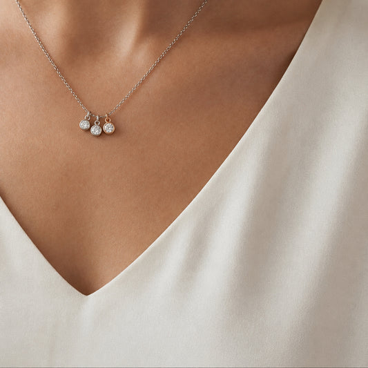 Sterling Silver Tri-Color Solitaire Charm Necklace