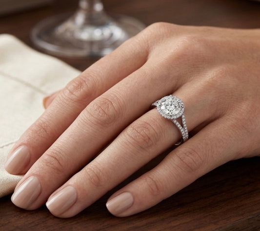 Sterling Silver Brilliant-cut with Halo Ring