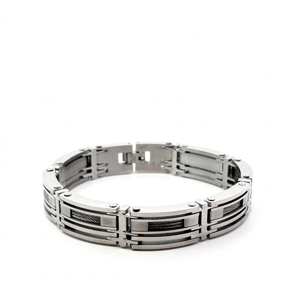 Stainless Steel & Steel Cable Men Bracelet